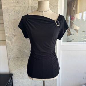 Black Asymmetrical Top with Buckle Detail